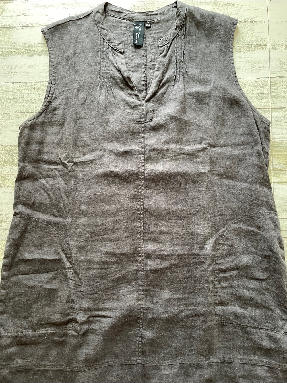 Grey Burnt Black Linen Sleeves Mini Dress Tunic